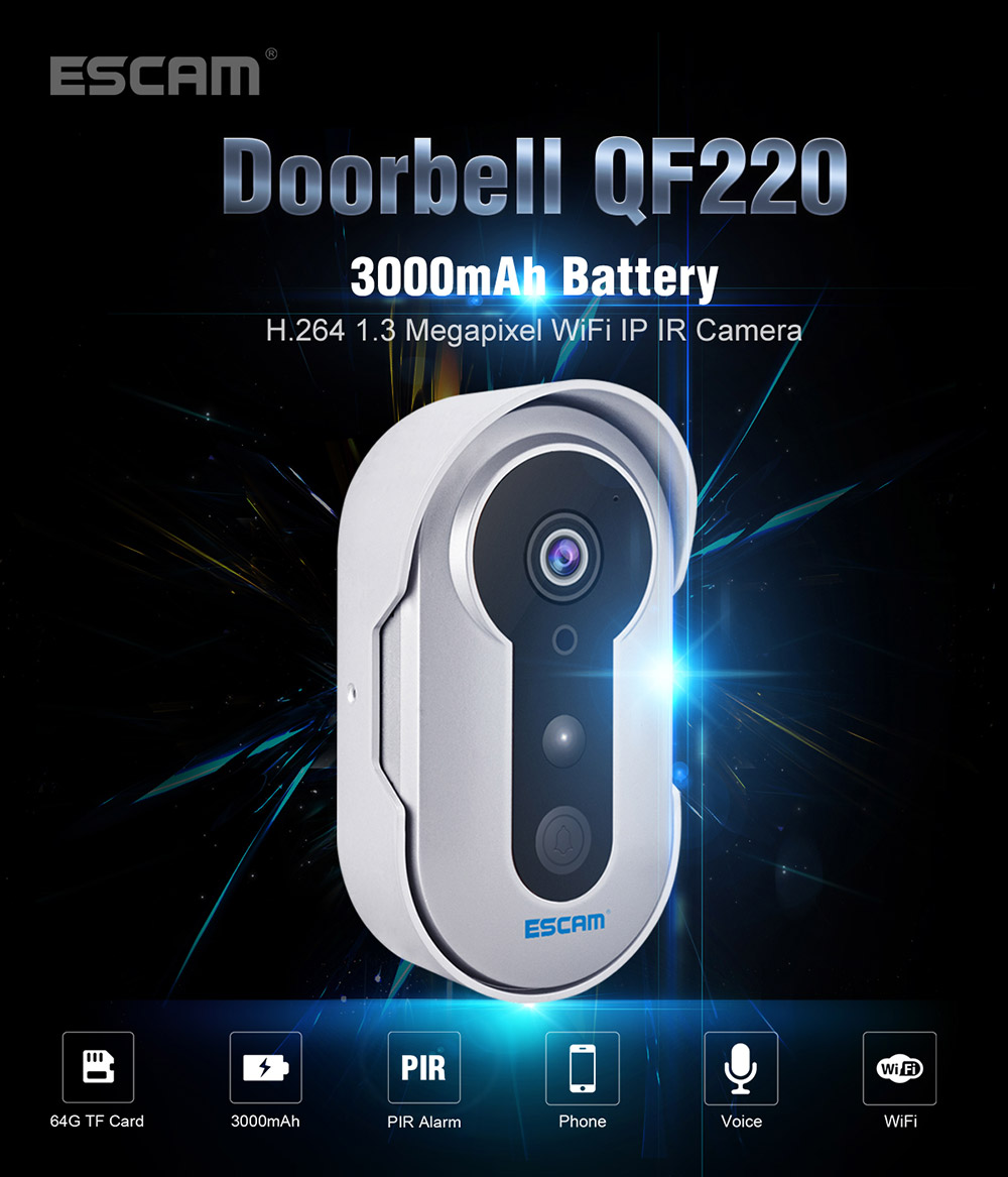 ESCAM QF220 Smart Doorbell WiFi Remote Control P2P Night Vision Security Camera -Silver