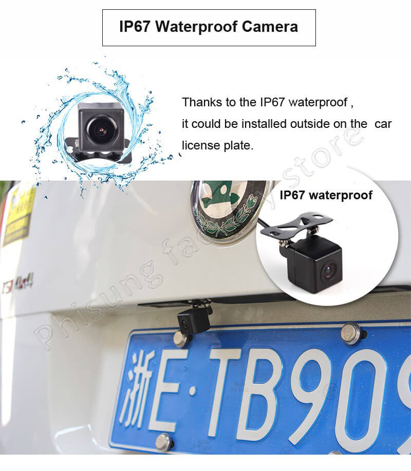 Phisung HD Rear View Camera 120 Degrees Wide Angle Auto Reverse Parking Waterproof Camera HD Night Vision - Black