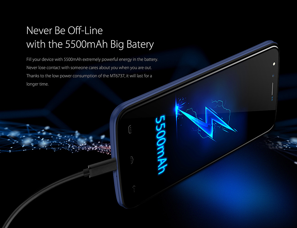 [HK Stock]HOMTOM HT50 5.5 Inch Smartphone HD Screen 3GB RAM 32GB ROM 13.0MP Cam MT6737 Quad Core Android 7.0 Touch ID Fast Charge - Blue