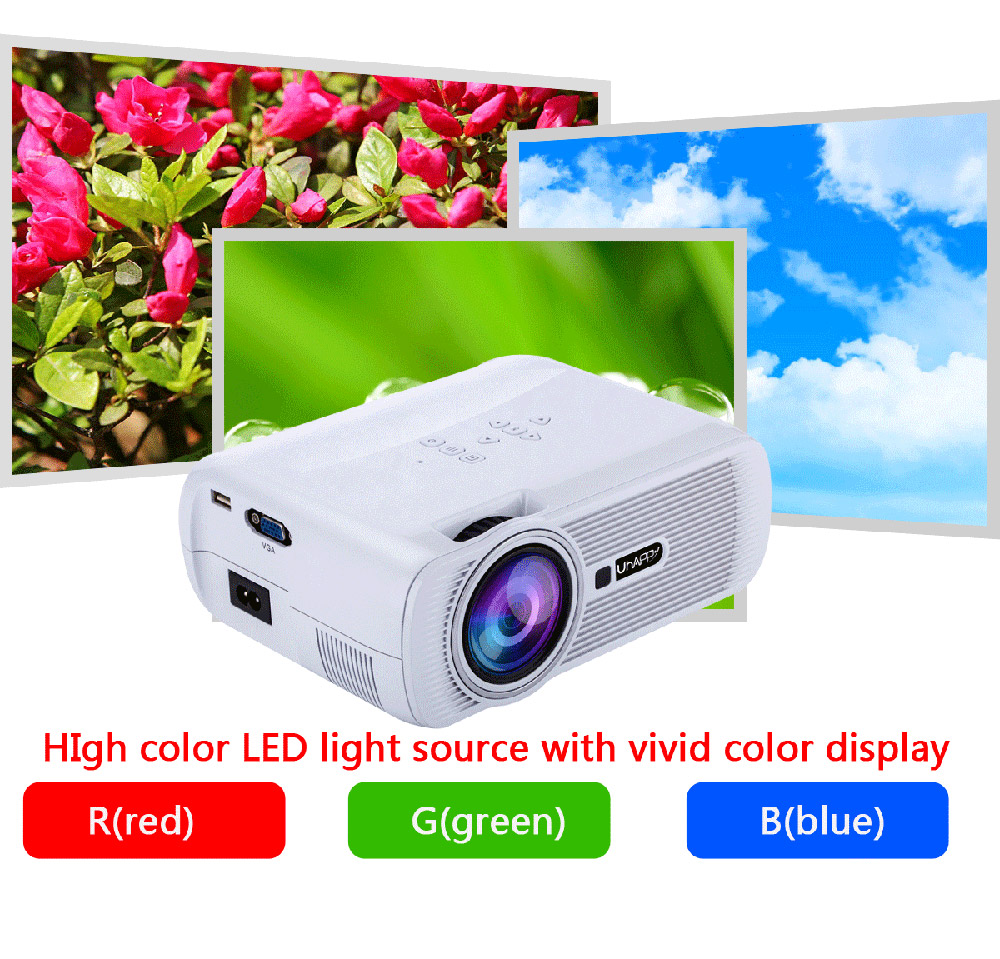 Uhappy U80 Plus Andriod 6.0 1080P Mini Project 1GB/8GB Amlogic S905X 1000 Lumens HDMI VGA USB SD Card Home Theater for TV Laptop Game iPhone Andriod Smartphone - White
