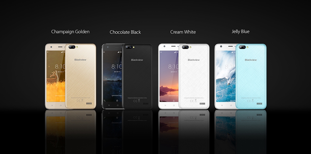 [HK Stock]Blackview A7 5.0 Inch Smartphone HD Screen Dual Rear Camera 8GB MT6580A Quad core Android 7.0 2800mAh - Blue