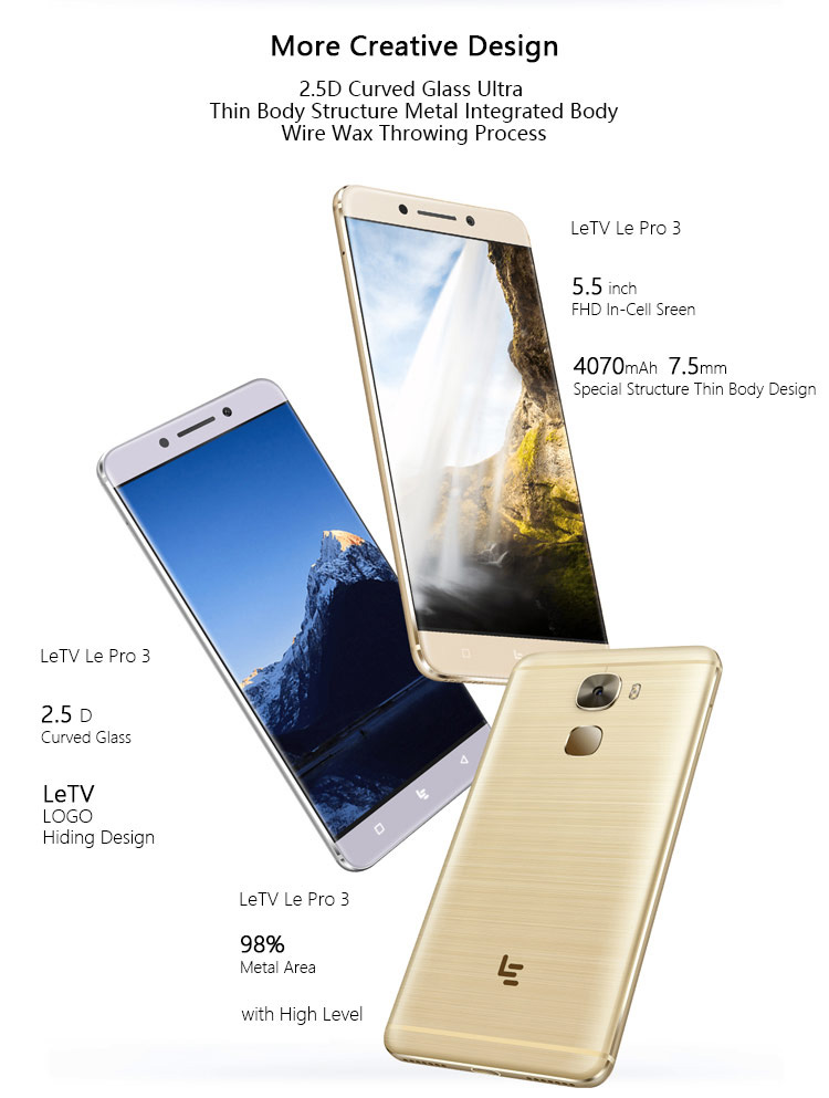 [HK Stock]LeEco LeTV Le Pro 3 Elite X722 5.5 Inch Smartphone 2.5D FHD Screen 4GB 32GB Snapdragon 820 Quad Core NFC VoLTE Fast charge - Gold