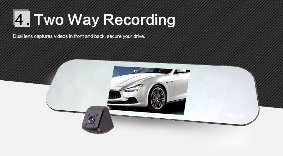 Anytek A80 5.0" Car DVR Dual Lens 1080P Car Dashboard Camera with 170 Wide Angle Front and Rear DVR HD Night Mode - Gray