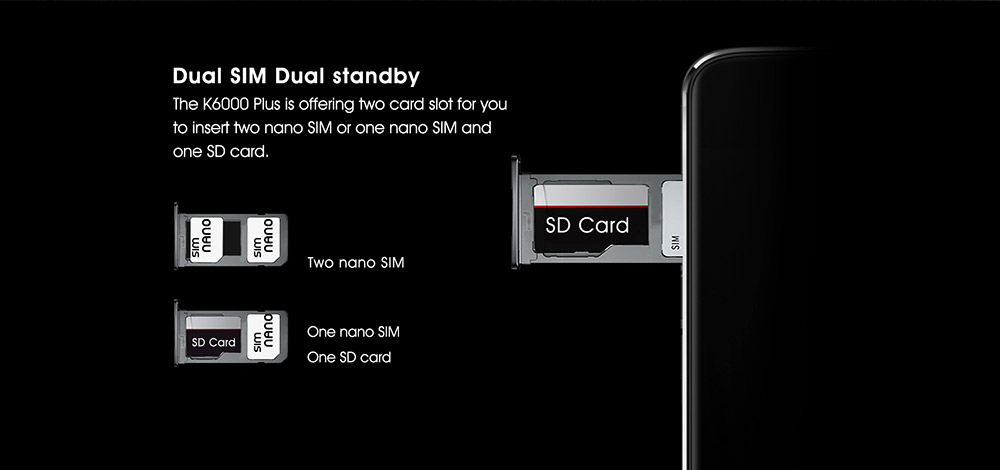 [HK Stock]OUKITEL K6000 PLUS 5.5 Inch FHD 2.5D Asahi Glass Screen 4GB RAM 64GB ROM 16MP Cam MT6750T Octa Core 4G LTE Android 7.0 Smartphone Touch ID 6080mAh Big Battery HiFi - Black
