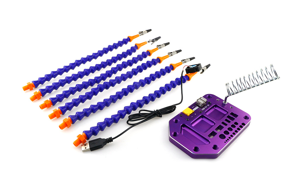 HT-01 Six Arm Soldering Station with XT60 Connector USB Port USB Fan Soldering Iron Holder - Purple