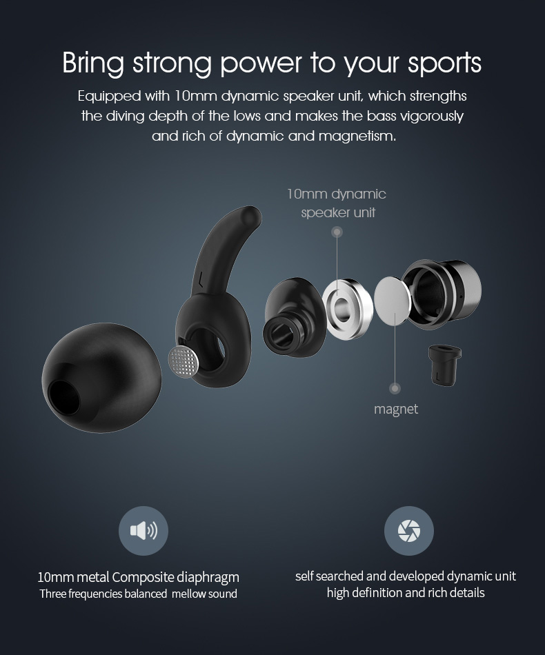 Syllable D3X Bluetooth 4.2 Earphone Wireless Stereo Sports Headsets with Mic - Black
