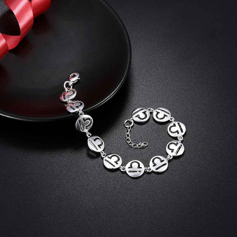 LKNSPCH582 Zodiac Sign Constellation Horoscope Astrology Charm Silver Plated Bracelet Libra