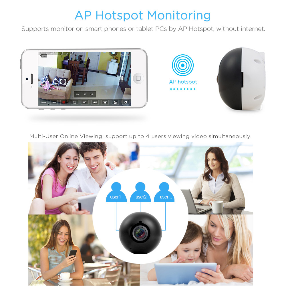 Sricam SP022 WiFi IP Camera Mini 360 Degree Panoramic 960P Two-way Intercom Night Vision Motion Detection Security Camera -White