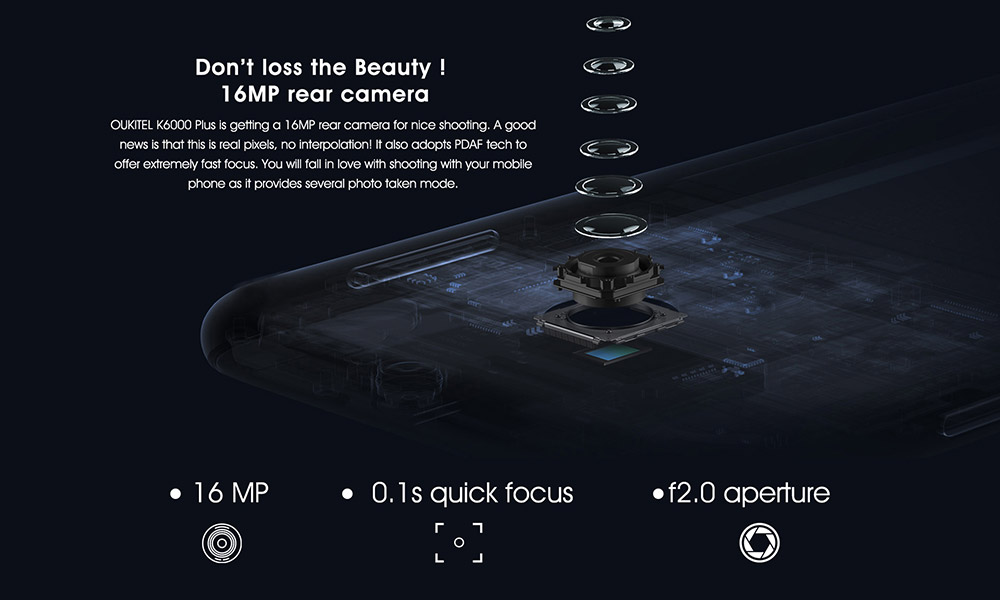 [HK Stock]OUKITEL K6000 PLUS 5.5 Inch FHD 2.5D Asahi Glass Screen 4GB RAM 64GB ROM 16MP Cam MT6750T Octa Core 4G LTE Android 7.0 Smartphone Touch ID 6080mAh Big Battery HiFi - Gold