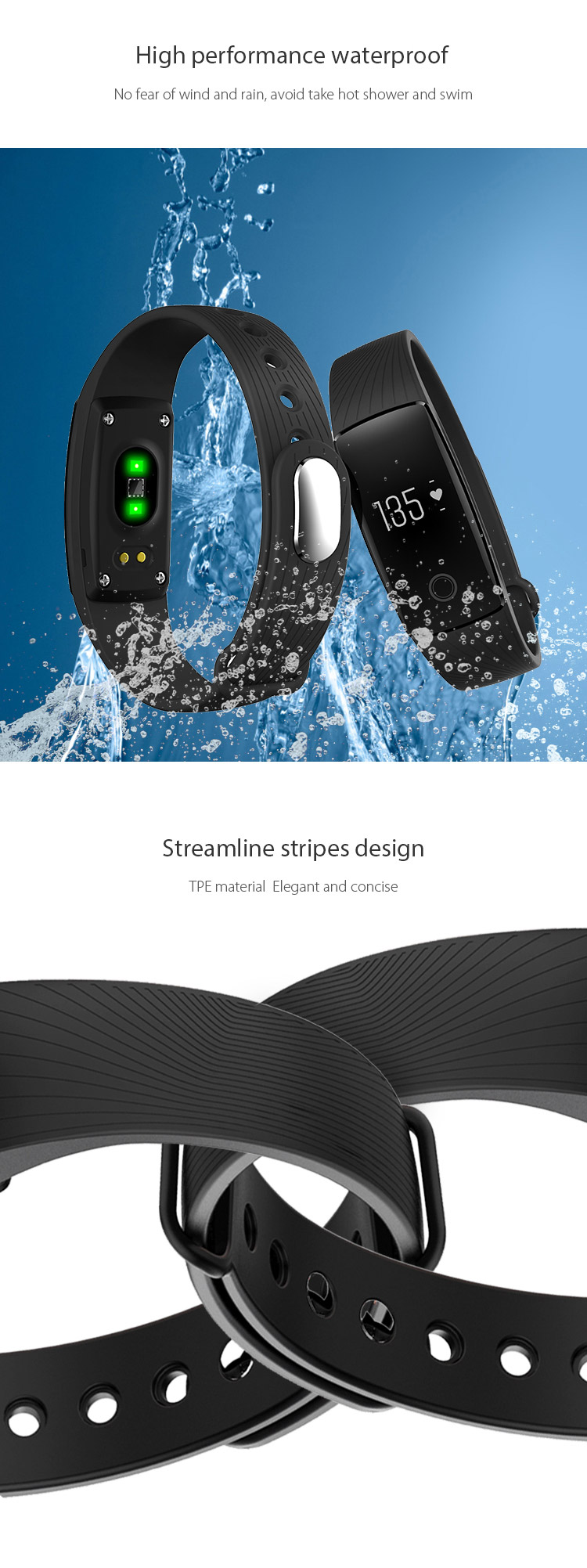 Makibes V05C Smart Bracelet Bluetooth IP67 Water Resistant Activity Sports Tracker Heart Rate Monitor Compatible With Android iOS - Blue
