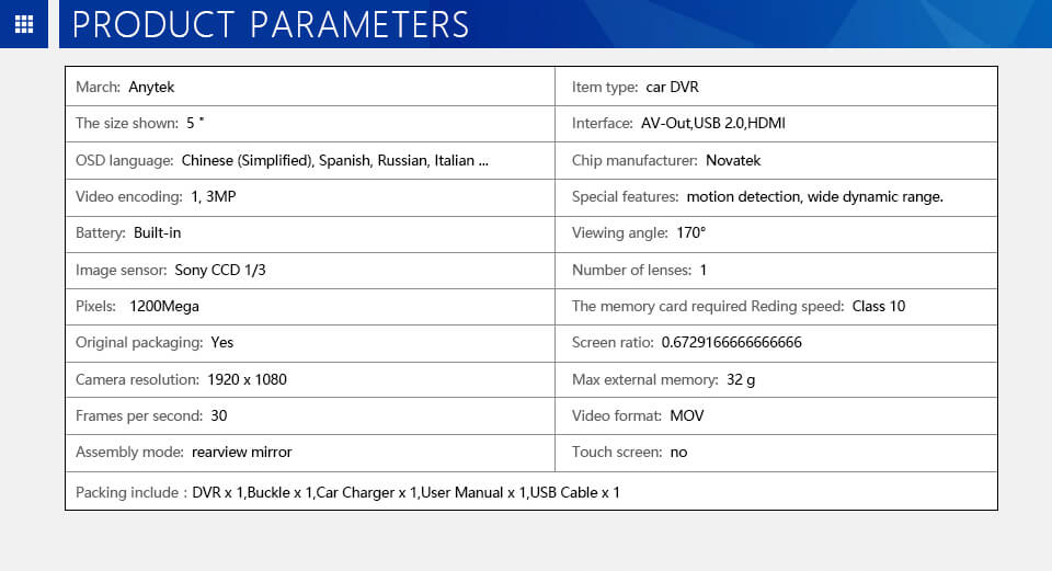 Anytek A80 5.0" Car DVR Dual Lens 1080P Car Dashboard Camera with 170 Wide Angle Front and Rear DVR HD Night Mode - Gray