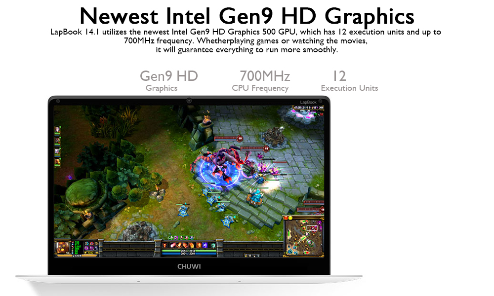 CHUWI LapBook 14.1" Laptop Windows10 4GB/64GB Intel Apollo Lake Celeron N3450 Quad Core 2.2GHz 1920*1280 - Grey