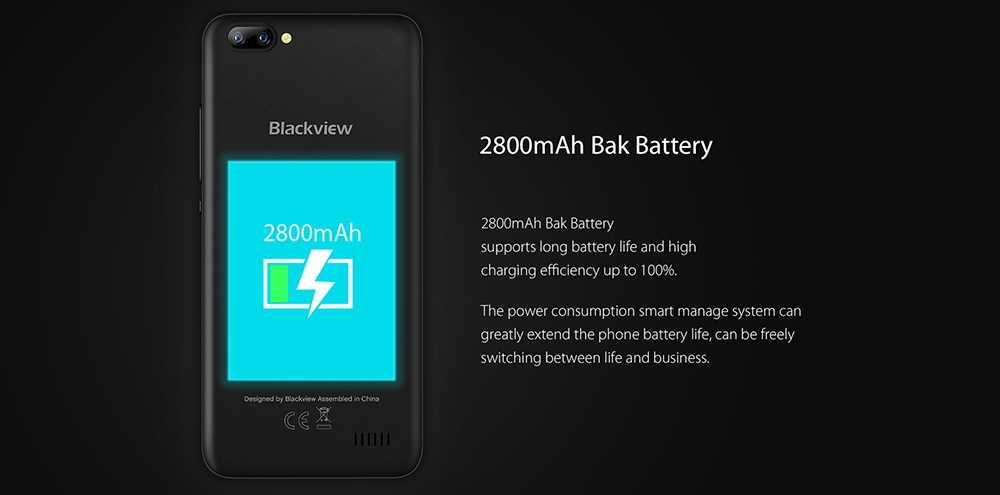 [HK Stock]Blackview A7 5.0 Inch Smartphone HD Screen Dual Rear Camera 8GB MT6580A Quad core Android 7.0 2800mAh - Black