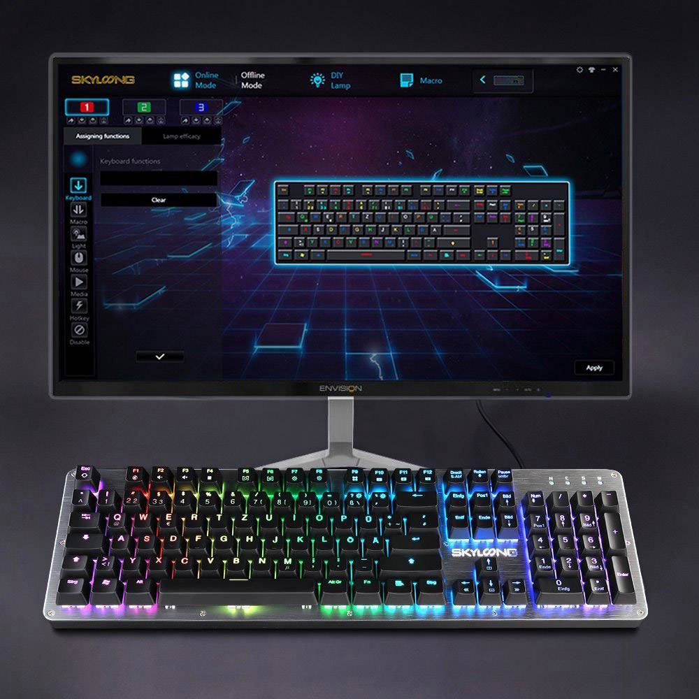 SKYLOONG SK03 German Mechanical Keyboard Blue Switch RGB Backlight - BLACK
