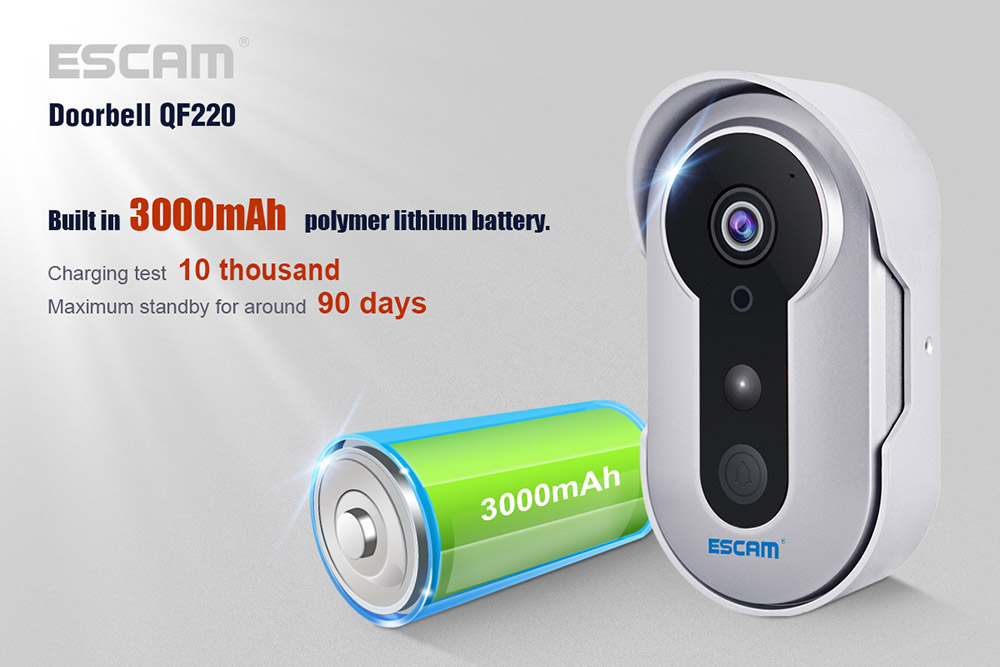 ESCAM QF220 Smart Doorbell WiFi Remote Control P2P Night Vision Security Camera -Silver