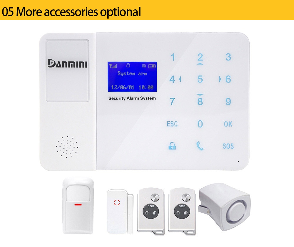 Danmini YA-800-GSM Alarm System Wireless Remote Control LCD Screen Security GSM -Black
