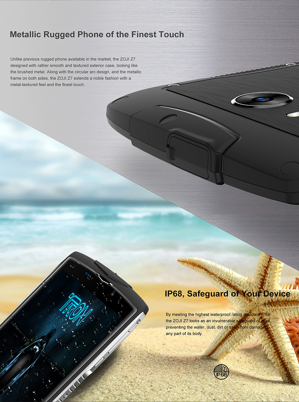 [HK Stock]HOMTOM ZOJI Z7 IP68 waterproof 5.0 Inch HD 2.5D Corning Gorilla Glass 4 Screen 2GB RAM 16GB ROM 8.0MP MT6737 Quad Core 1.3GHz Android 6.0 Smartphone Touch ID 3000mAh - Black