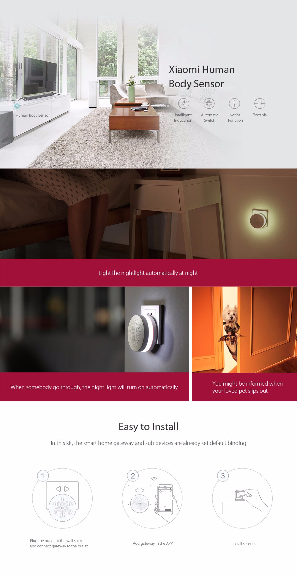 Xiaomi Mi Smart Home 6 in 1 Kit Wireless Switch Door Wr Body Sensoindows Sensor Multi-funciton Gateway Kits -White