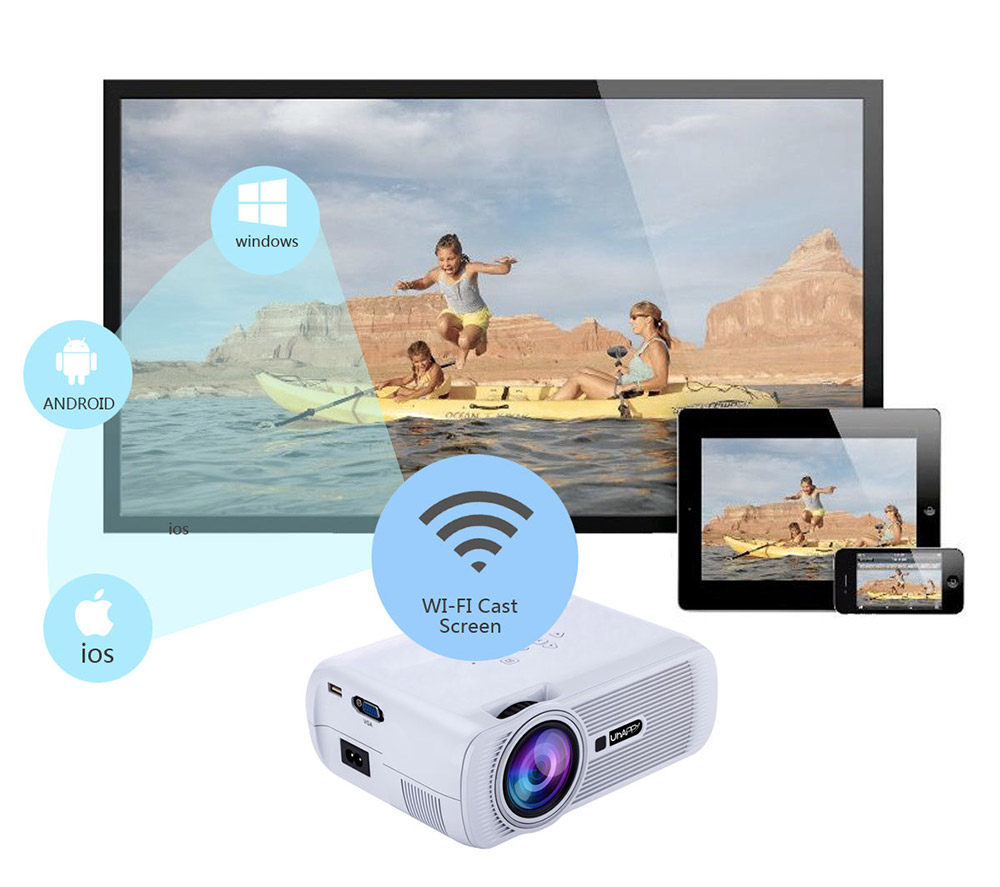 Uhappy U80 Plus Andriod 6.0 1080P Mini Project 1GB/8GB Amlogic S905X 1000 Lumens HDMI VGA USB SD Card Home Theater for TV Laptop Game iPhone Andriod Smartphone - White