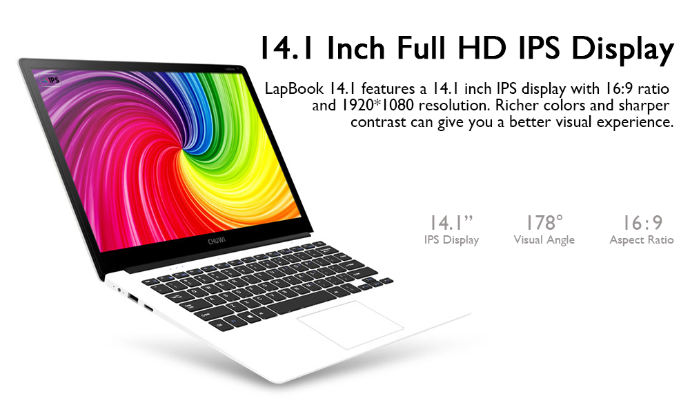CHUWI LapBook 14.1" Laptop Windows10 4GB/64GB Intel Apollo Lake Celeron N3450 Quad Core 2.2GHz 1920*1280 - Grey