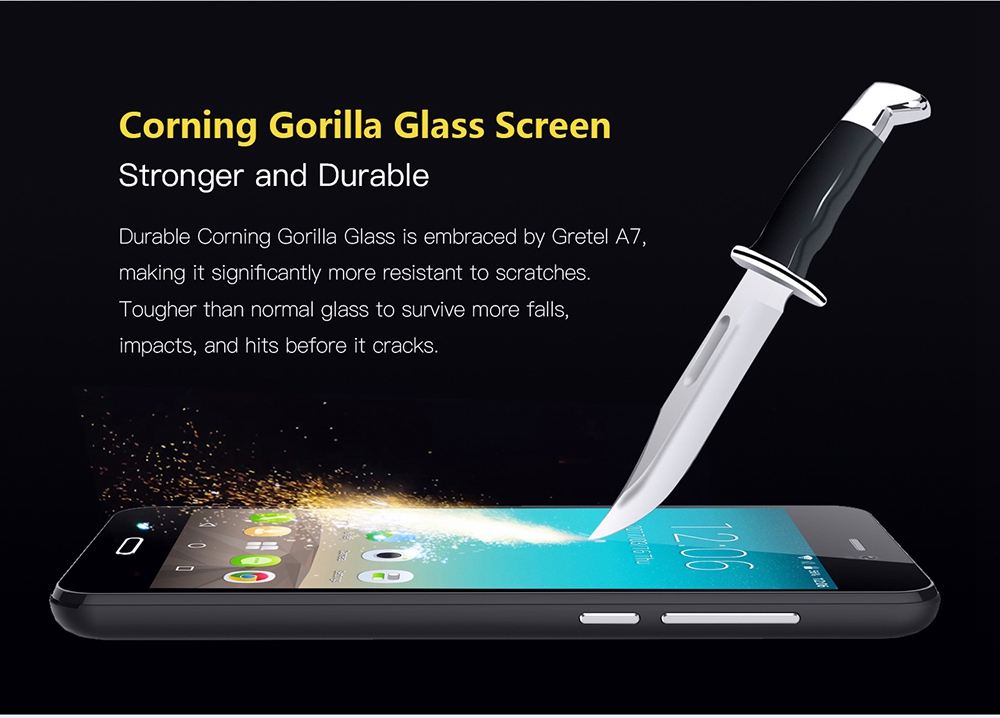 [HK Stock]Gretel A7 4.7 Inch Smartphone Corning Gorilla Glass Screen MT6580A Quad Core Android 6.0 16GB ROM 8.0MP Cam 2000mAh - Black