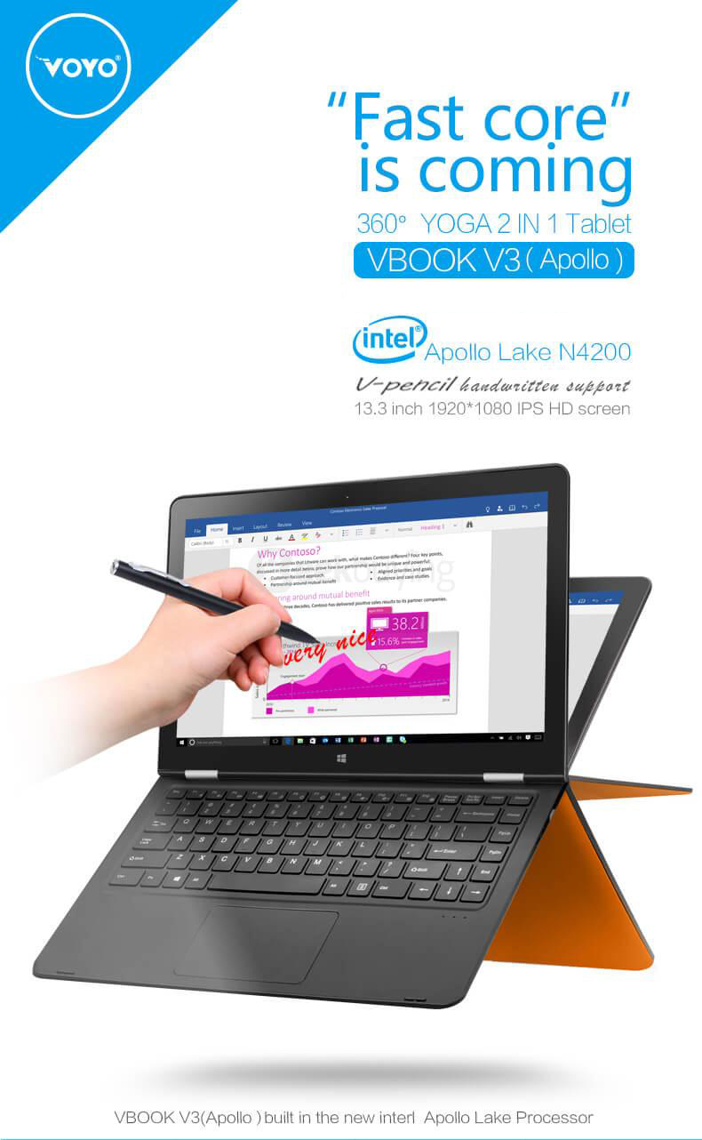 Voyo VBook V3 Pentium Version WiFi 13.3 Inch Windows 10 Intel Apollo Lake N4200 Quad Core 1.1-2.5GHz 4GB/128G 1920 x 1080 FHD IPS screen - Gray