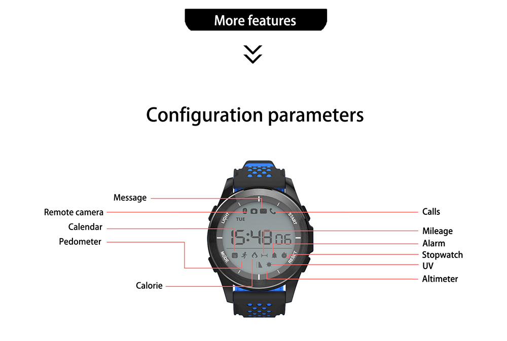 NO.1 F3 Smart Watch Air Pressure UV Radiation Bluetooth 4.0 Sport Fitness Tracker Remote Camera Control Compatible with Android iOS - Blue & White