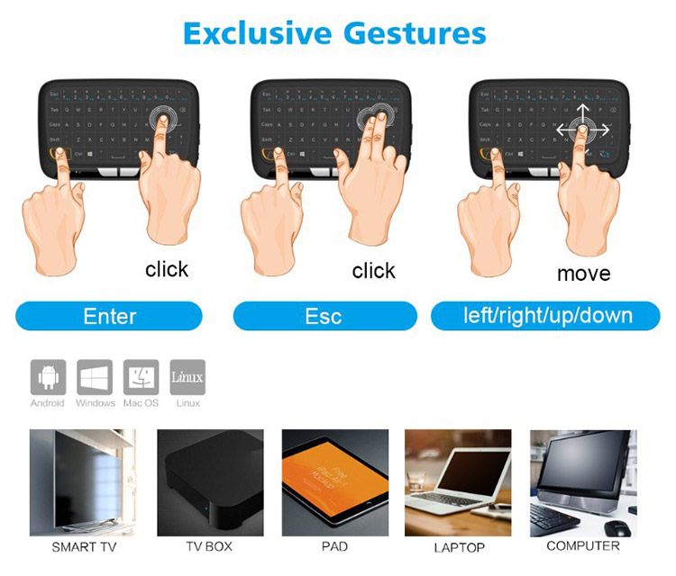 H18 Full Touchpad Mini Wireless Keyboard 2.4GHz Air Mouse for TV Box Pad IPTV PC HTPC HD Player