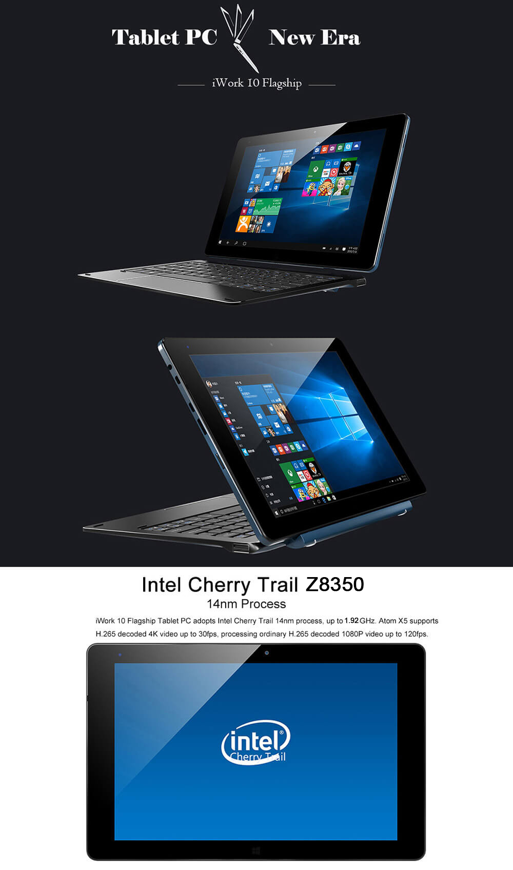 Cube iWork10 Flagship Type-C Intel Cherry Trail Z8350 2in1 Tablet 10.1 inch Dual OS Windows 10 + Android 5.1 Quad Core 1.92GHz IPS 1920*1200 - Blue