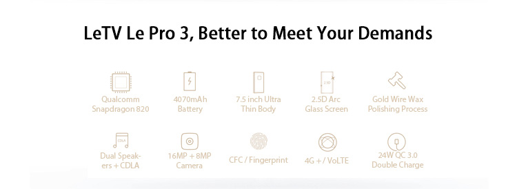 [HK Stock]LeEco LeTV Le Pro 3 Elite X722 5.5 Inch Smartphone 2.5D FHD Screen 4GB 32GB Snapdragon 820 Quad Core NFC VoLTE Fast charge - Gold