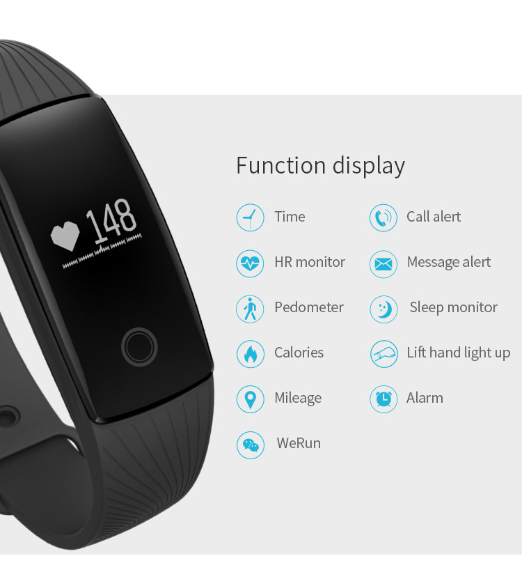 Makibes V05C Smart Bracelet Bluetooth IP67 Water Resistant Activity Sports Tracker Heart Rate Monitor Compatible With Android iOS - Blue
