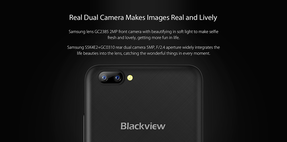 [HK Stock]Blackview A7 5.0 Inch Smartphone HD Screen Dual Rear Camera 8GB MT6580A Quad core Android 7.0 2800mAh - Black