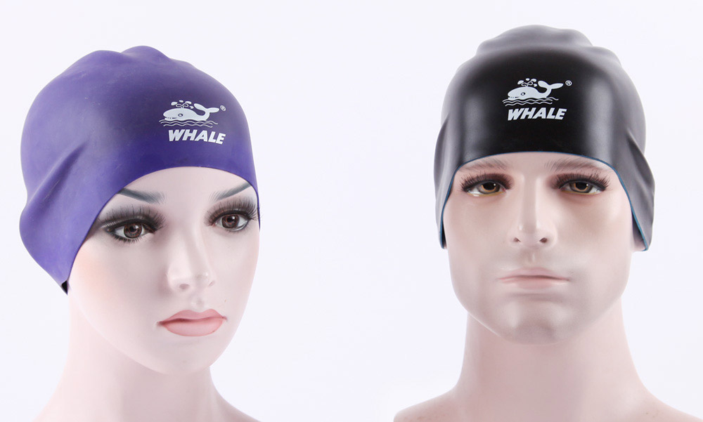 WHALE CAP-1805 Silicone Swimming Cap 3D Ergonomic Design Swim cap for Adults Lightweight and Durable - Violet+Black
