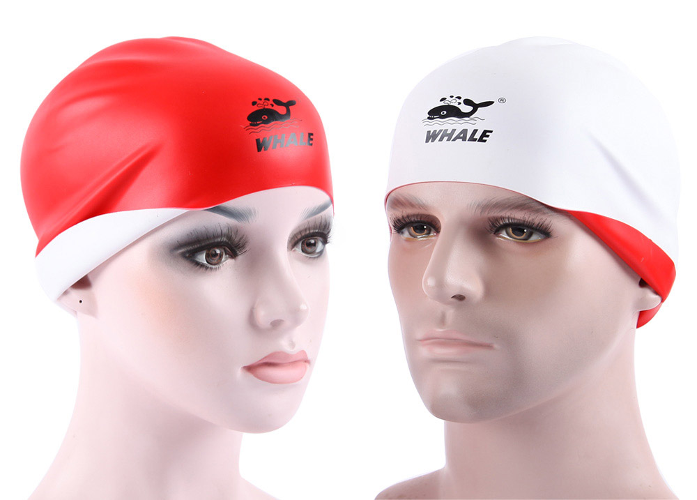WHALE CAP-1810 Silicone Swimming Cap 3D Ergonomic Design Swim cap for Adults Lightweight and Durableadult - Red+White