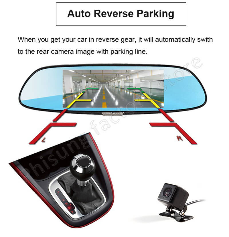 Phisung HD Rear View Camera 120 Degrees Wide Angle Auto Reverse Parking Waterproof Camera HD Night Vision - Black