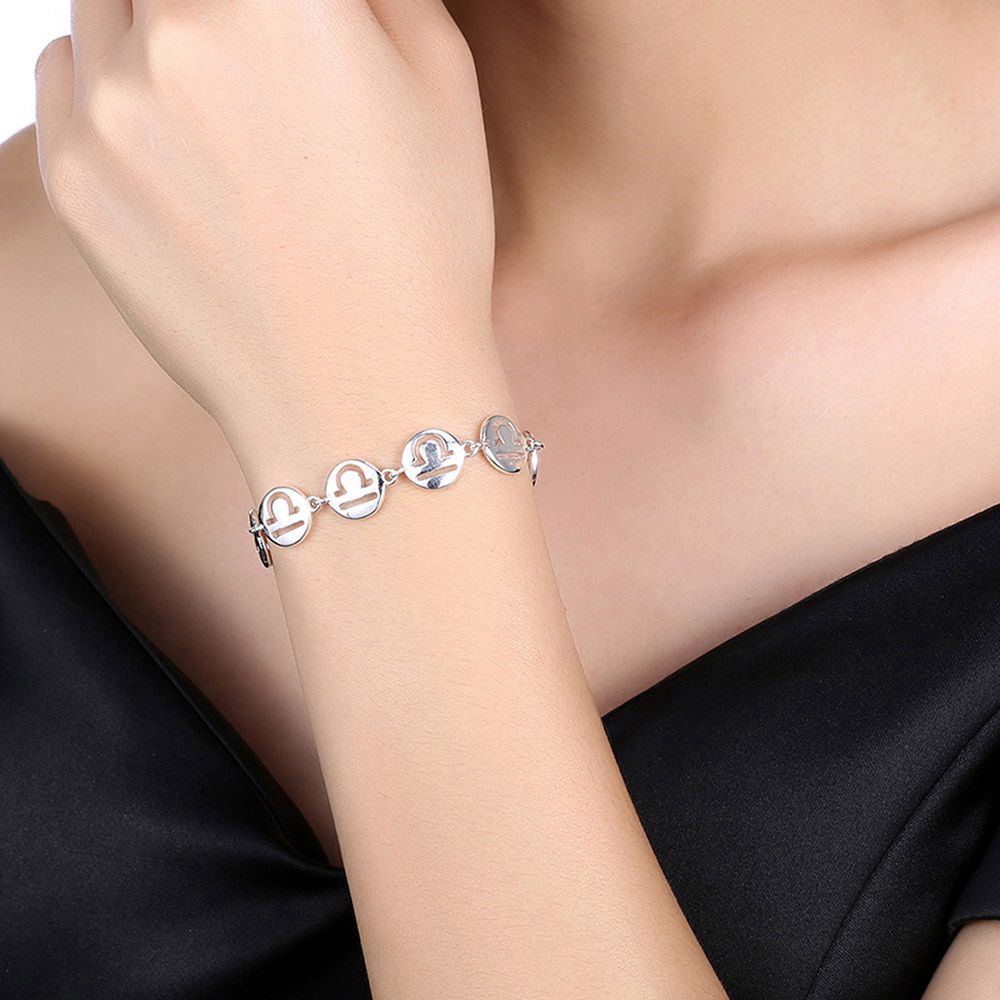 LKNSPCH582 Zodiac Sign Constellation Horoscope Astrology Charm Silver Plated Bracelet Libra