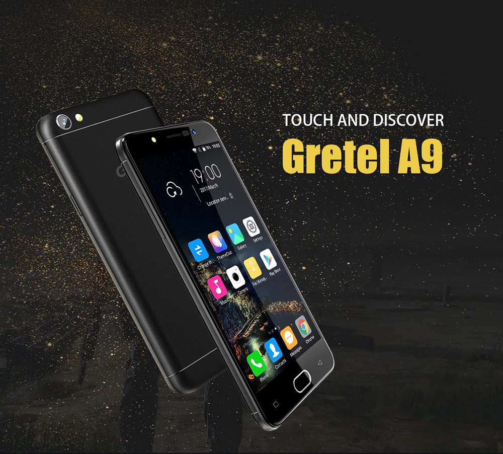[HK Stock]Gretel A9 5.0 Inch 4G LTE Smartphone HD Screen 2GB RAM 16GB ROM 13.0MP Cam MT6737 Quad Core Android 7.0 Touch ID Full Metal Body - Black