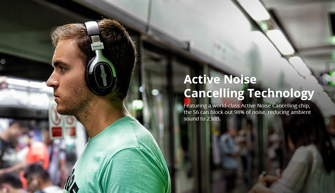 Tronsmart S6 Active Noise Cancelling Bluetooth Headphones with Microphone and 3.5mm Audio Jack for iPhone Android and More