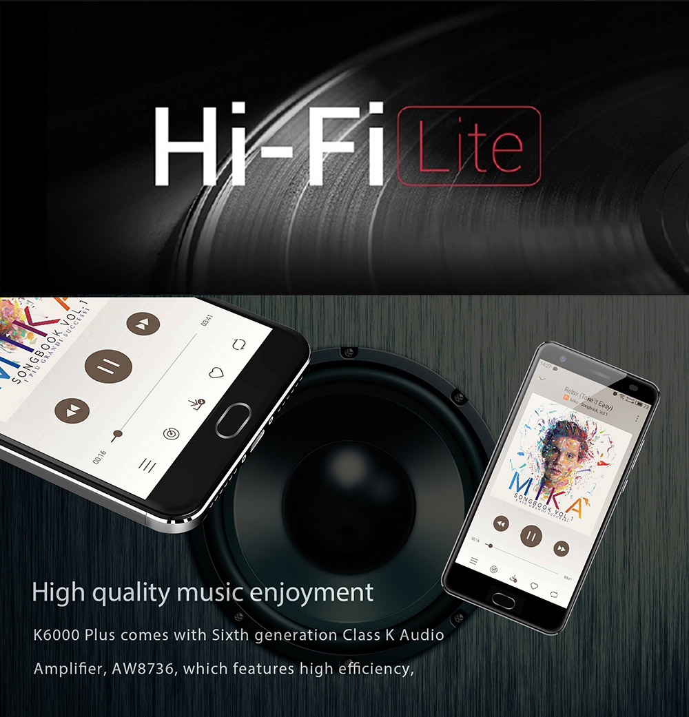 [HK Stock]OUKITEL K6000 PLUS 5.5 Inch FHD 2.5D Asahi Glass Screen 4GB RAM 64GB ROM 16MP Cam MT6750T Octa Core 4G LTE Android 7.0 Smartphone Touch ID 6080mAh Big Battery HiFi - Gold