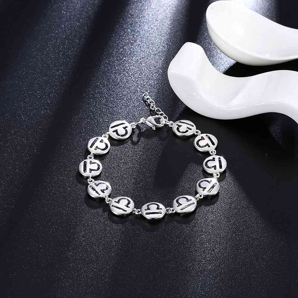 LKNSPCH582 Zodiac Sign Constellation Horoscope Astrology Charm Silver Plated Bracelet Libra