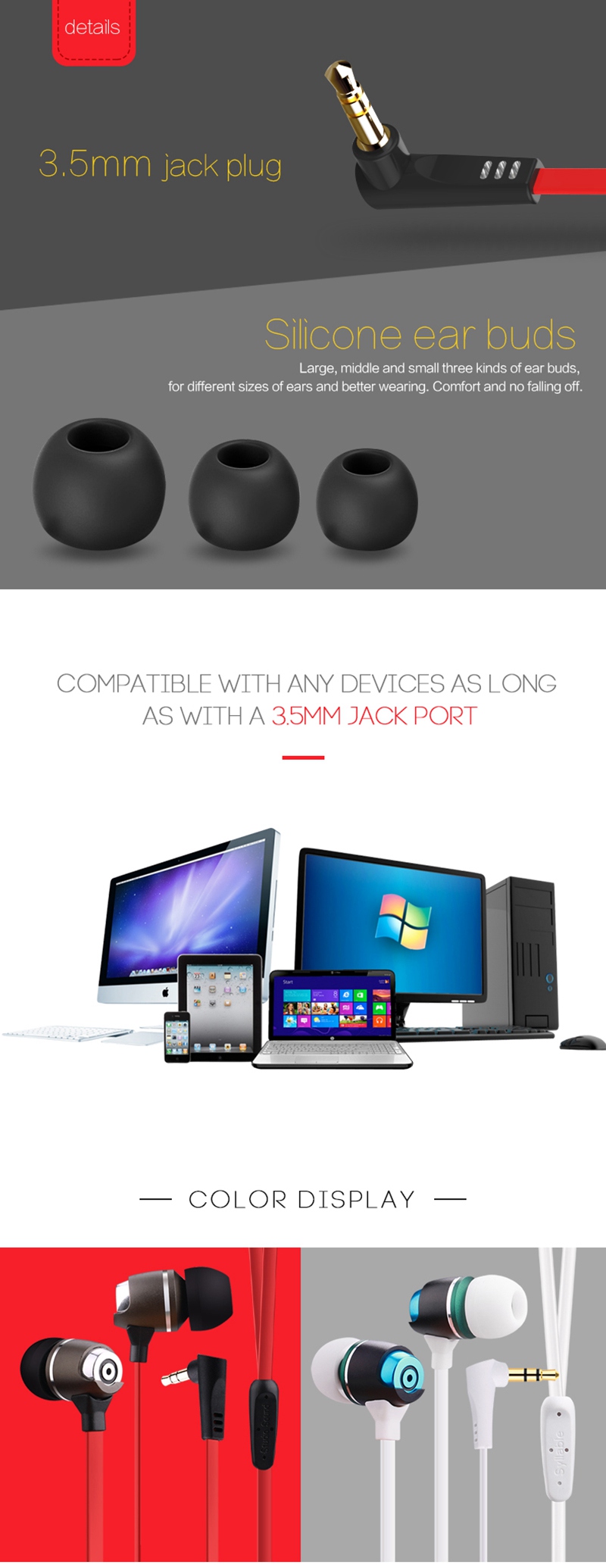 Syllable G02S In-Ear Earphones HiFi Music Super Bass Stereo Headphones 3.5mm Jack - White