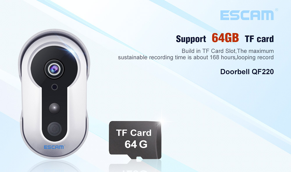 ESCAM QF220 Smart Doorbell WiFi Remote Control P2P Night Vision Security Camera -Silver