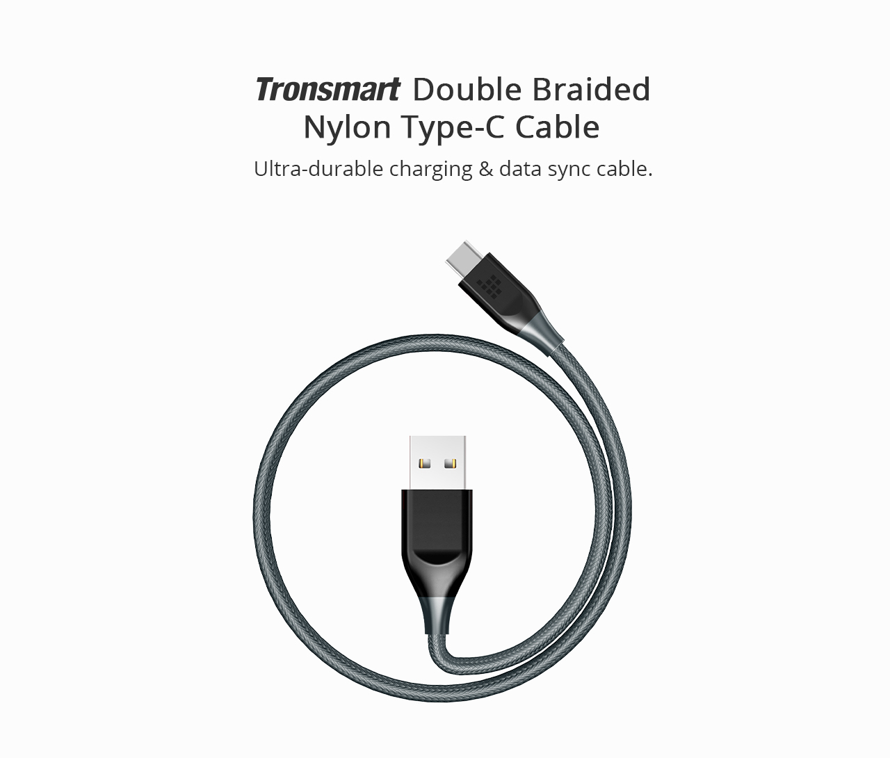 Tronsmart 1m*1  USB A TO Type-C Cable Sync & Charging Cable for Type-C Supported Devices - Gray+Black