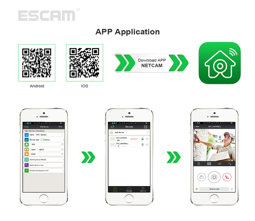 ESCAM QF220 Smart Doorbell WiFi Remote Control P2P Night Vision Security Camera -Silver