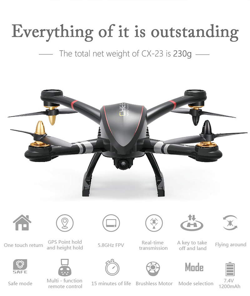 Cheerson CX-23 5.8G FPV GPS OSD Brushless RC Quadcopter With HD 720P Camera RTF - Black