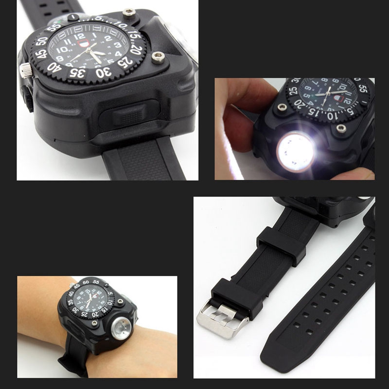 Outdoor Waterproof LED Watch Flashlight Black