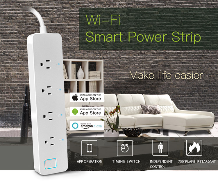 Smart WiFi Strip Works with Alexa APP Remote Control Timing Switch -White/US Plug