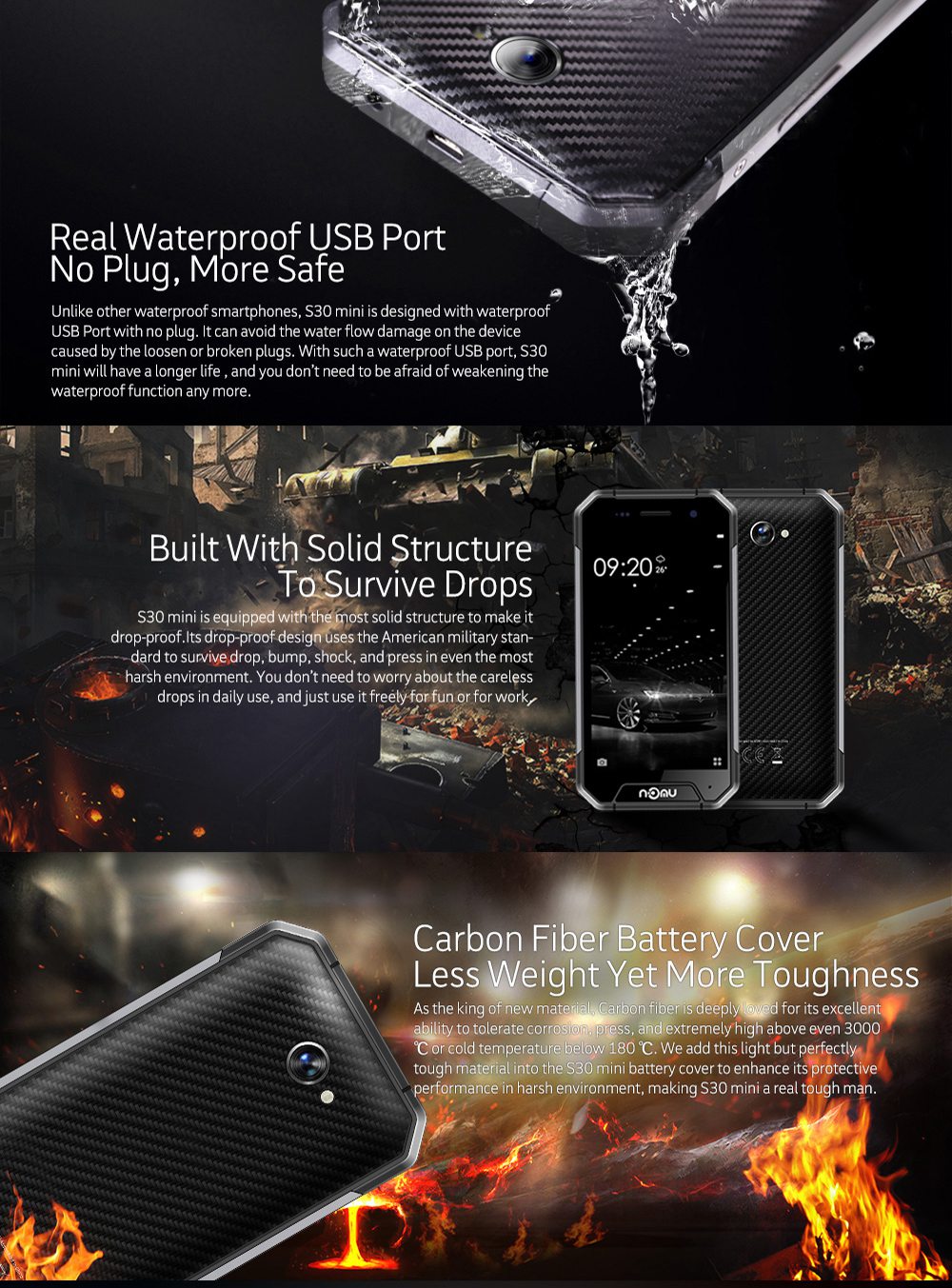 [HK Stock]Nomu S30 Mini IP68 Waterproof 4.7 Inch Corning Gorilla Glass Screen 3GB RAM 32GB ROM 8.0MP Cam MTK6737T Quad Core Android 7.0 Smartphone Quick Charge - Silver