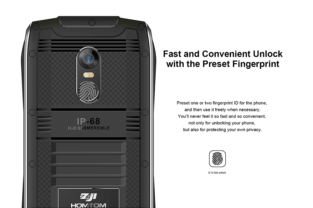 [HK Stock]HOMTOM ZOJI Z6 IP68 waterproof 4.7 Inch HD Corning Gorilla Glass 4 Screen 8GB ROM 5.0MP Cam MT6580 Quad Core 1.3GHz Android 6.0 Smartphone Touch ID Super Slim Body 3000 mAh - Black