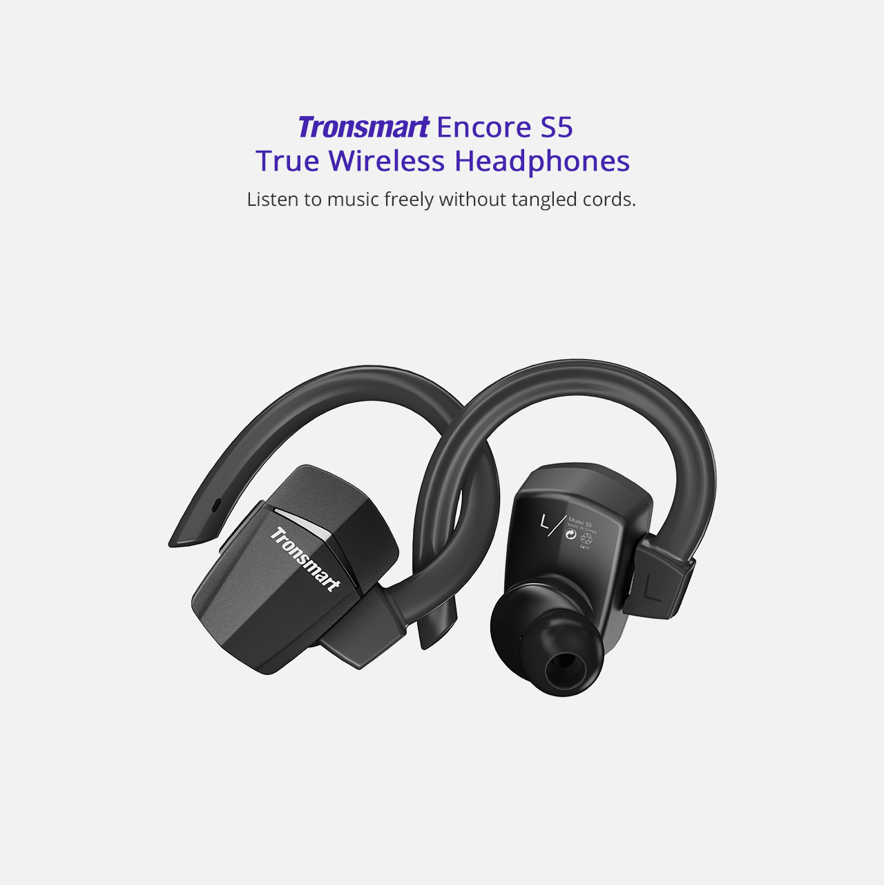 Tronsmart Encore S5 True Wireless Headphones Sports Bluetooth Earphones with Mic for iPhone Android and More - Black